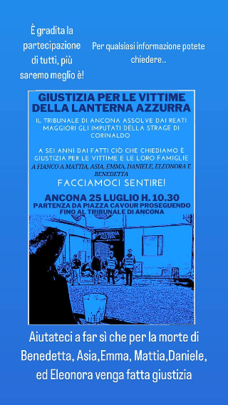 Ancona - Lanterna Azzurra, il 25 luglio marcia sino al Tribunale per chiedere giustizia