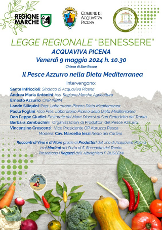 Acquaviva Picena ospita il convegno “Il Pesce Azzurro nella Dieta Mediterranea”: il 9 maggio alla Chiesa di San Rocco