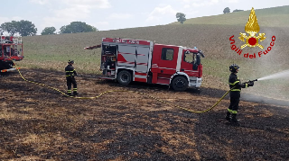 San Severino Marche - Incendio distrugge 15 rotoballe di fieno: intervento dei vigili del fuoco