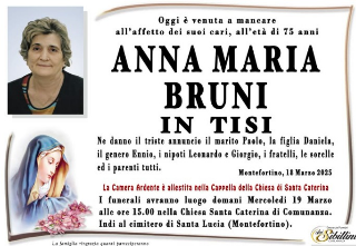 Montefortino piange la scomparsa di Anna Maria Bruni in Tisi, il cordoglio di Vera TV alla famiglia