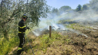 Incendio nelle campagne di Corridonia, fiamme alimentate dal vento
