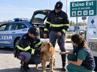 Cane smarrito sull’A14, salvato dalla polizia stradale nell’area di servizio Esino Est