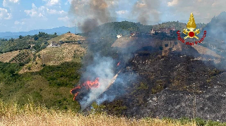 Ascoli Piceno - Incendio tra Poggio di Bretta e Vallesenzana, in azione 15 vigili del fuoco